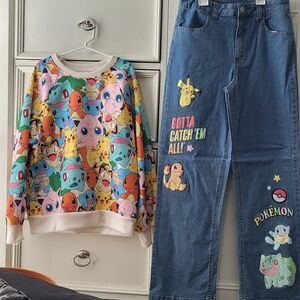 Pokémon Jeans And Sweatshirt Bundle NWT Girls -  10/12